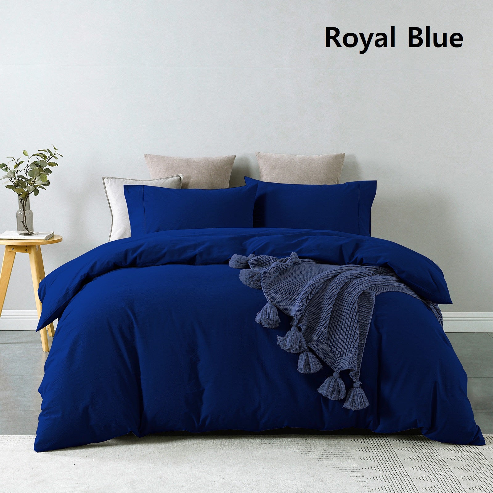 Royal Comfort Vintage Washed 100% Cotton Quilt Cover Set Bedding Ultra Soft - Queen - Royal Blue