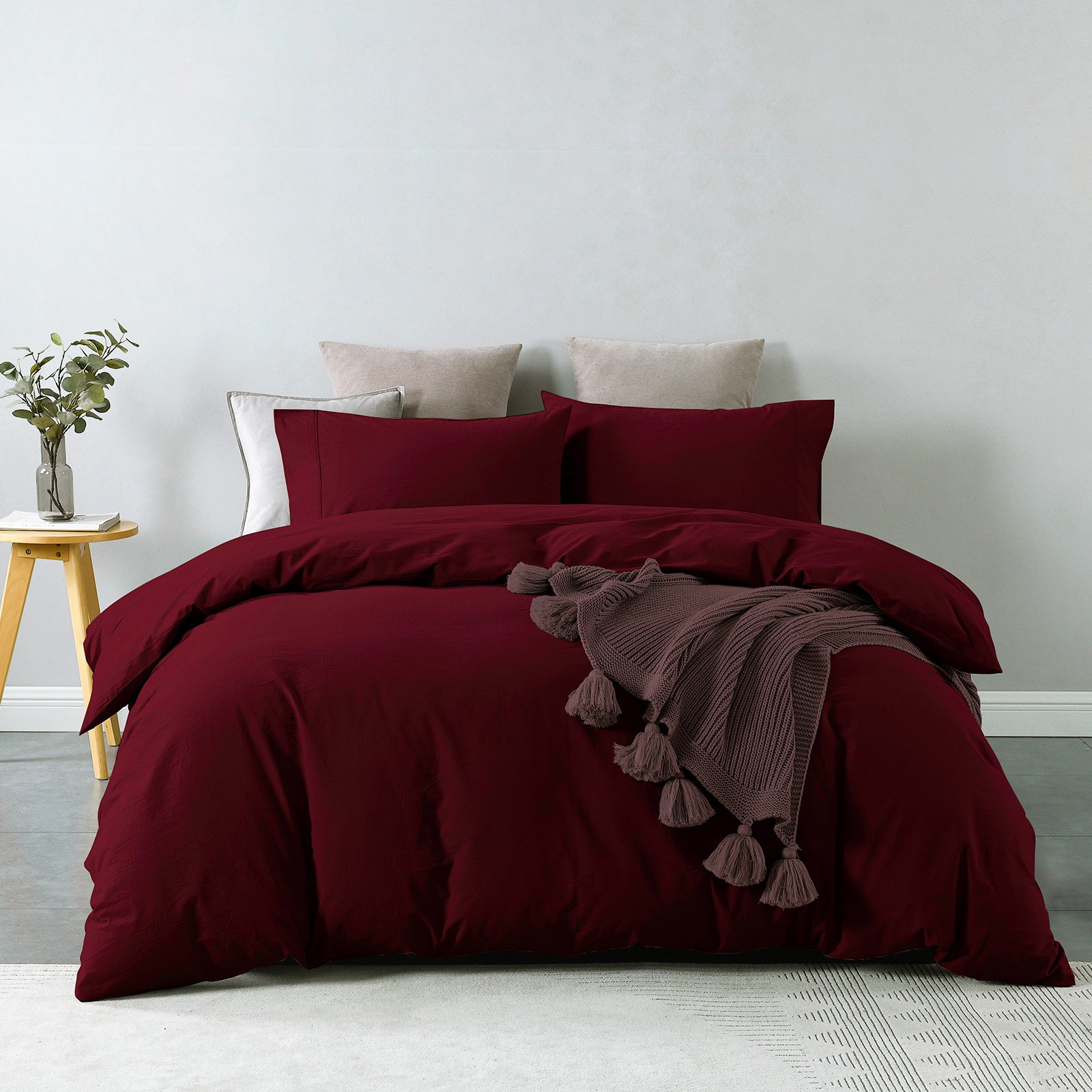 Royal Comfort Vintage Washed 100% Cotton Quilt Cover Set Bedding Ultra Soft - Queen - Mulled Wine