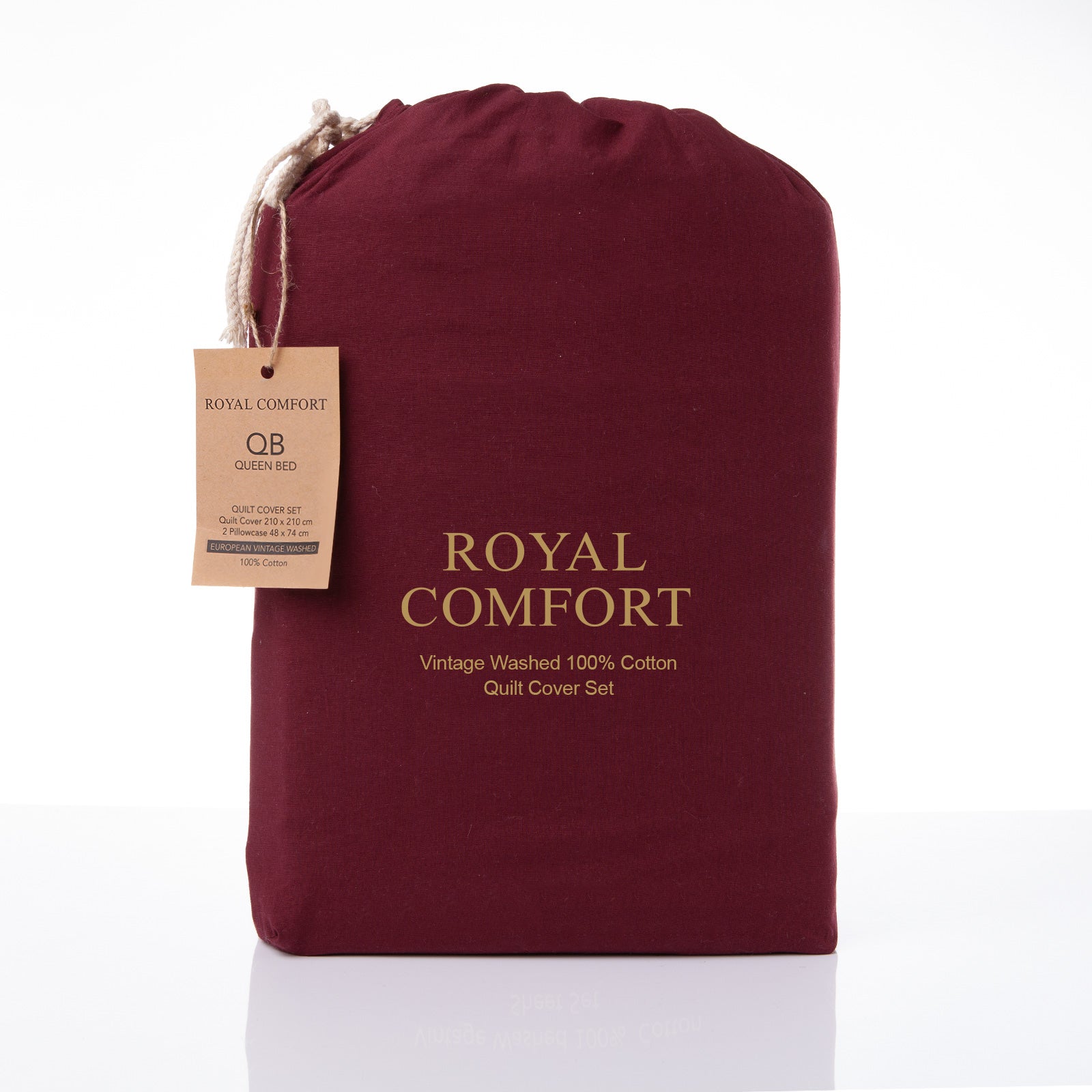 Royal Comfort Vintage Washed 100% Cotton Quilt Cover Set Bedding Ultra Soft - Queen - Mulled Wine