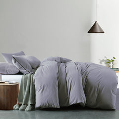 Royal Comfort Vintage Washed 100% Cotton Quilt Cover Set Bedding Ultra Soft - King - Grey