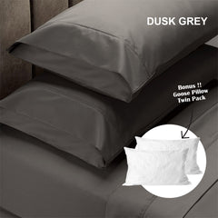 Royal Comfort 4 Piece 1500TC Sheet Set And Goose Feather Down Pillows 2 Pack Set - Queen - Dusk Grey