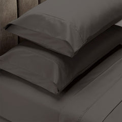 Royal Comfort 4 Piece 1500TC Sheet Set And Goose Feather Down Pillows 2 Pack Set - Queen - Stone