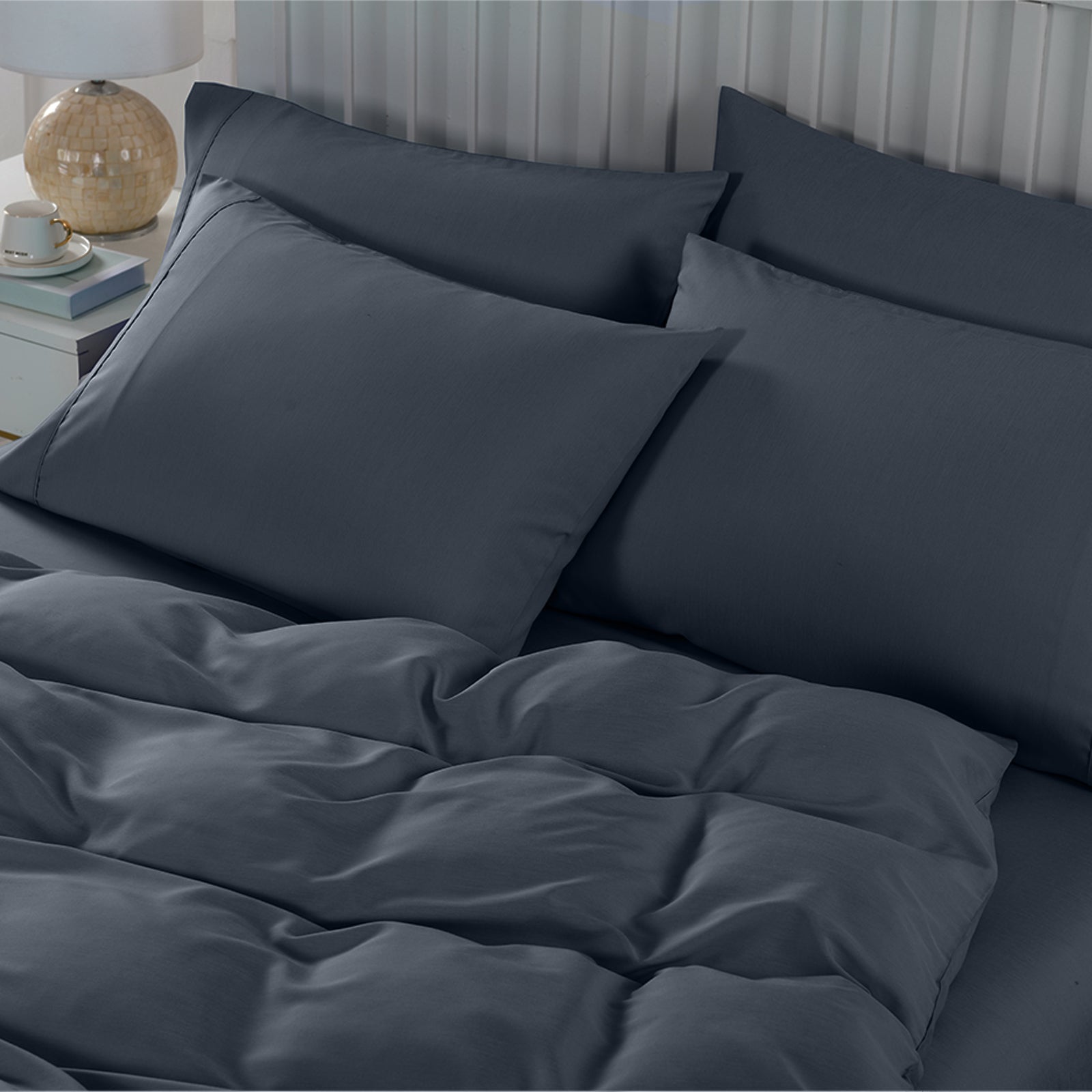 Royal Comfort 2000TC 6 Piece Bamboo Sheet & Quilt Cover Set Cooling Breathable - Double - Charcoal