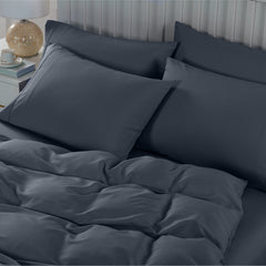 Royal Comfort 2000TC 6 Piece Bamboo Sheet & Quilt Cover Set Cooling Breathable - Double - Charcoal