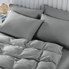 Royal Comfort 2000TC 6 Piece Bamboo Sheet & Quilt Cover Set Cooling Breathable - Double - Grey