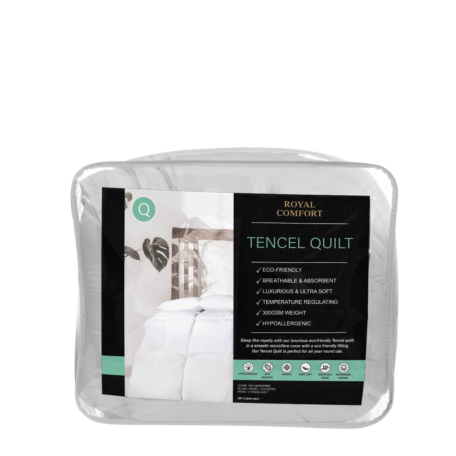 Royal Comfort Tencel Blend Quilt 300GSM  Eco Friendly Breathable All Season - Single - White