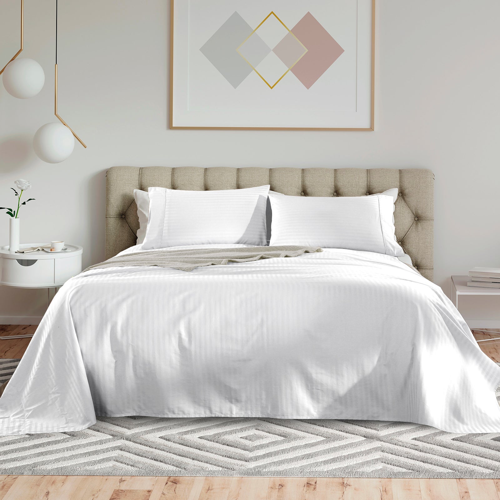 Kensington 1200 Thread Count 100% Egyptian Cotton Sheet Set Stripe - Super King - White