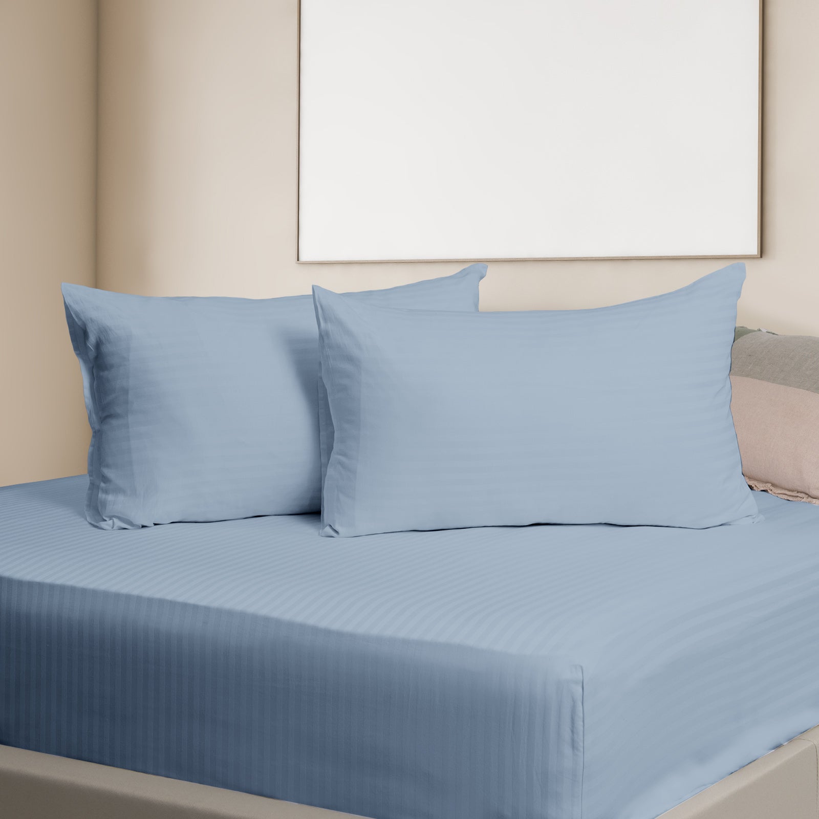 Kensington 1200 Thread Count 100% Cotton Sheet Set Stripe Hotel Grade - Super King - Chambray