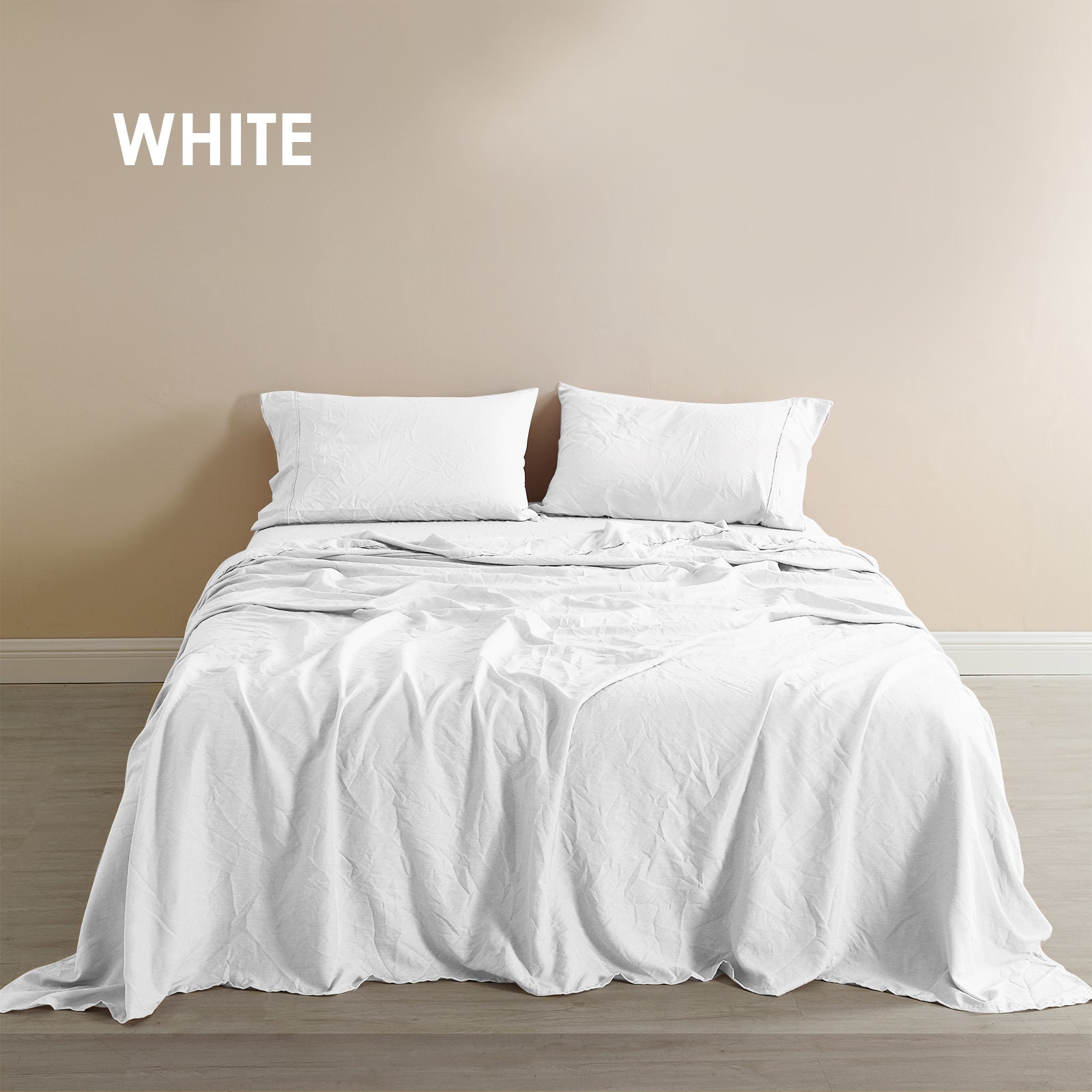 Royal Comfort Flax Linen Blend Sheet Set Bedding Luxury Breathable Ultra Soft - Queen - White