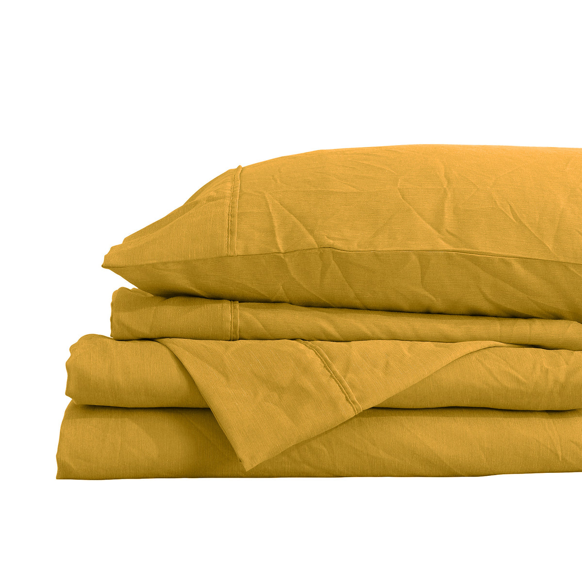 Royal Comfort Flax Linen Blend Sheet Set Bedding Luxury Breathable Ultra Soft - Queen - Mustard Gold