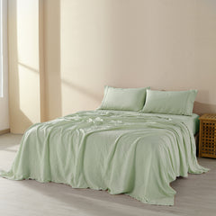 Royal Comfort Flax Linen Blend Sheet Set Bedding Luxury Breathable Ultra Soft - Queen - Sage Green