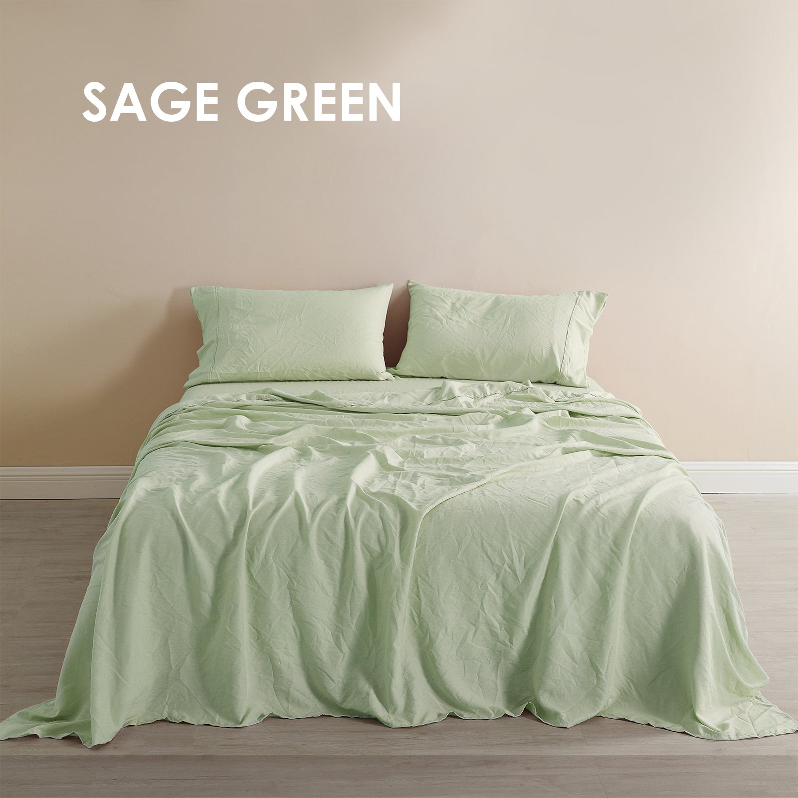 Royal Comfort Flax Linen Blend Sheet Set Bedding Luxury Breathable Ultra Soft - Queen - Sage Green