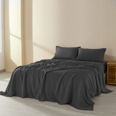 Royal Comfort Flax Linen Blend Sheet Set Bedding Luxury Breathable Ultra Soft - Queen - Charcoal