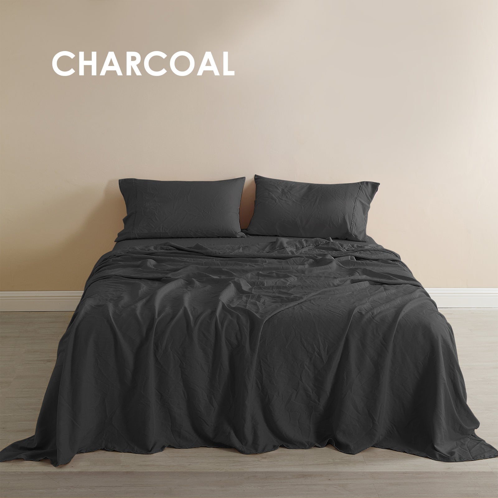 Royal Comfort Flax Linen Blend Sheet Set Bedding Luxury Breathable Ultra Soft - Queen - Charcoal