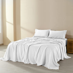 Royal Comfort Flax Linen Blend Sheet Set Bedding Luxury Breathable Ultra Soft - King - White