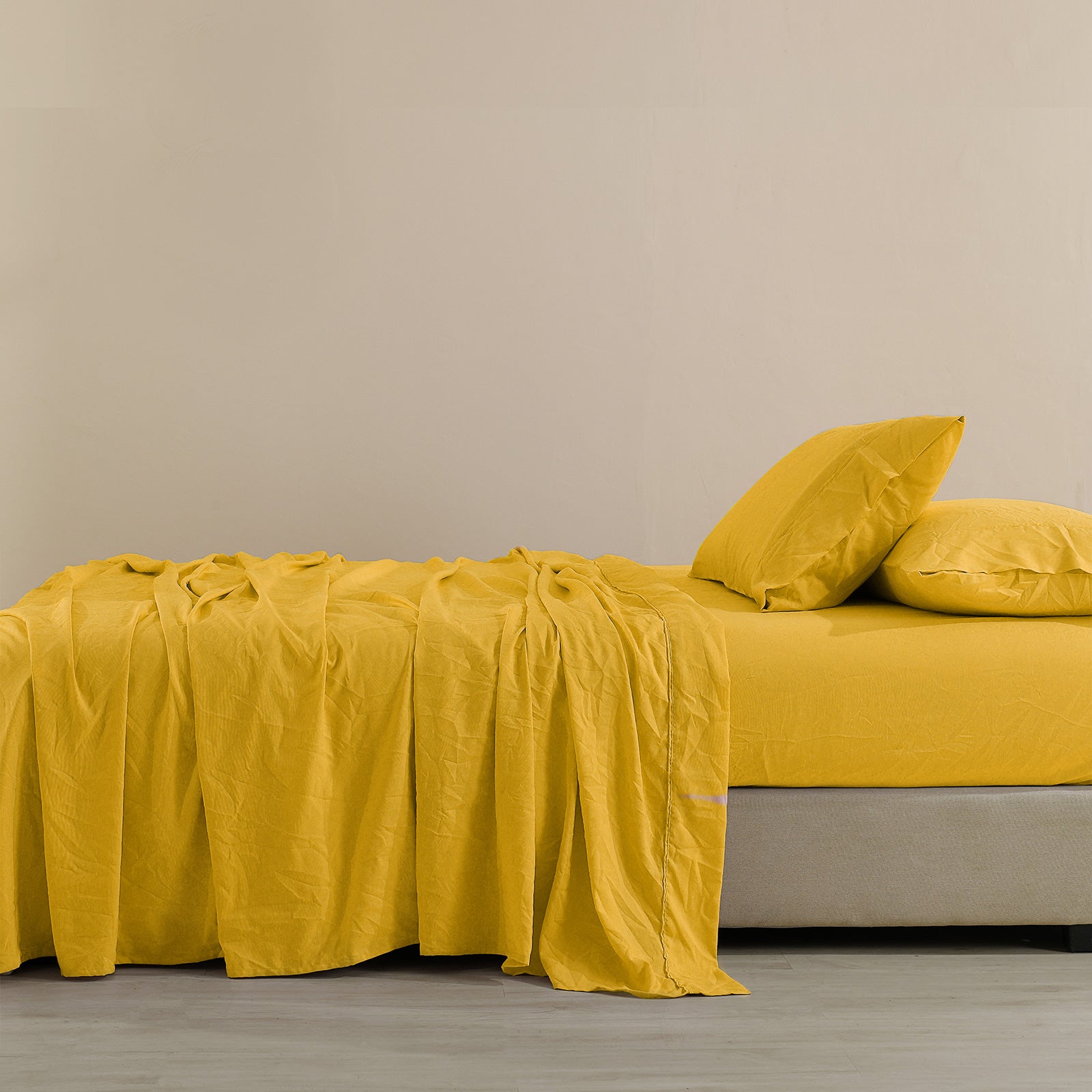 Royal Comfort Flax Linen Blend Sheet Set Bedding Luxury Breathable Ultra Soft - King - Mustard Gold