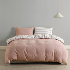 Royal Comfort Hemp Braid Cotton Blend Quilt Cover Set Reverse Stripe Bedding - Queen - Dusk Pink