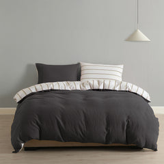 Royal Comfort Hemp Braid Cotton Blend Quilt Cover Set Reverse Stripe Bedding - King - Charcoal