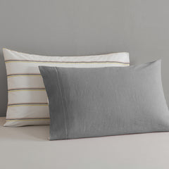 Royal Comfort Hemp Braid Cotton Blend Quilt Cover Set Reverse Stripe Bedding - King - Light Grey