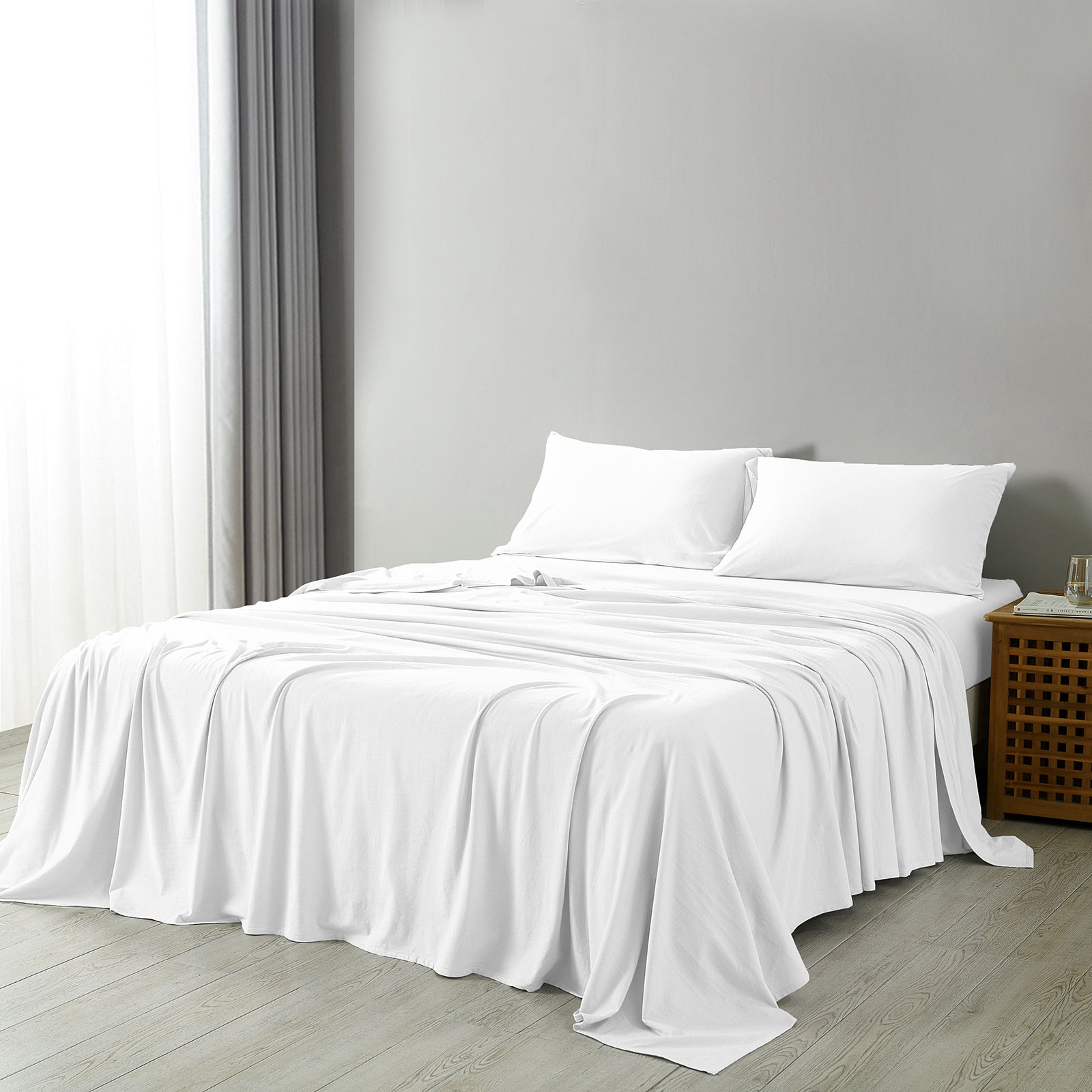 Royal Comfort 100% Jersey Cotton 4 Piece Sheet Set - King - White