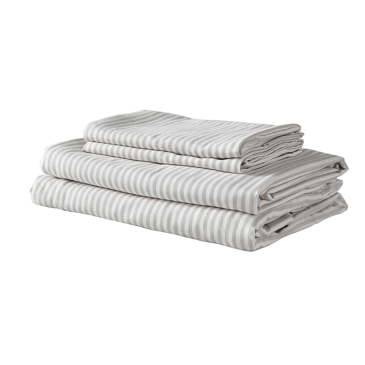 Royal Comfort Stripes Linen Blend Sheet Set Bedding Luxury Breathable Ultra Soft - Queen - Grey