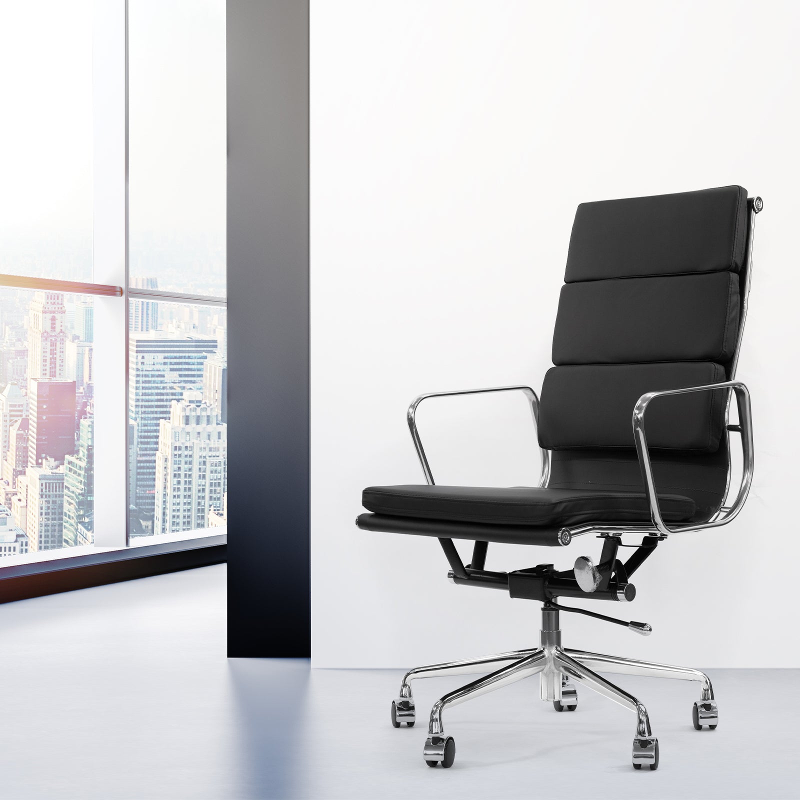 Milano Premium Office Executive Computer Chair PU Leather Steel Chrome Black