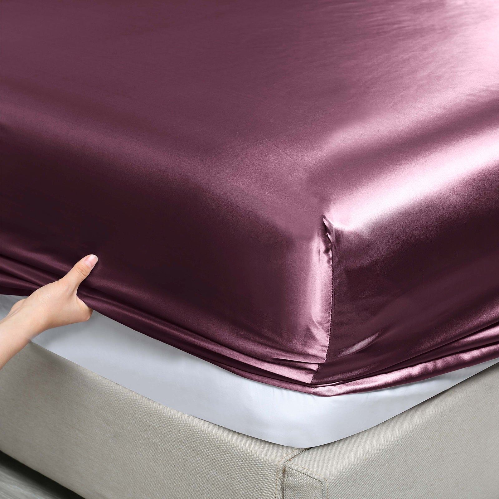 Royal Comfort Satin Sheet Set 4 Piece Fitted Flat Sheet Pillowcases  - King - Malaga Wine