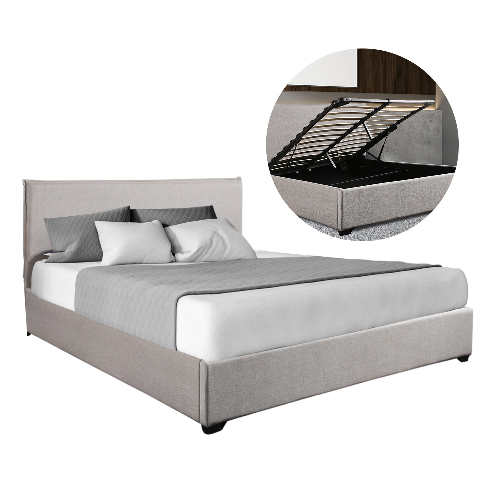 Milano Decor Phoenix Gas Lift Storage Bed Light Grey - Double