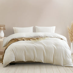 Royal Comfort Striped Flax Linen Blend Quilt Cover Set Soft Touch Bedding - King - Beige