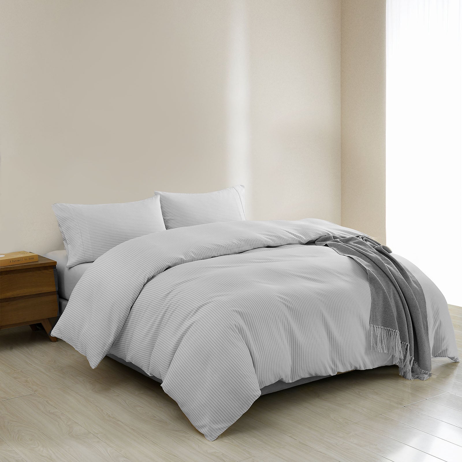 Royal Comfort Striped Flax Linen Blend Quilt Cover Set Soft Touch Bedding - King - Grey