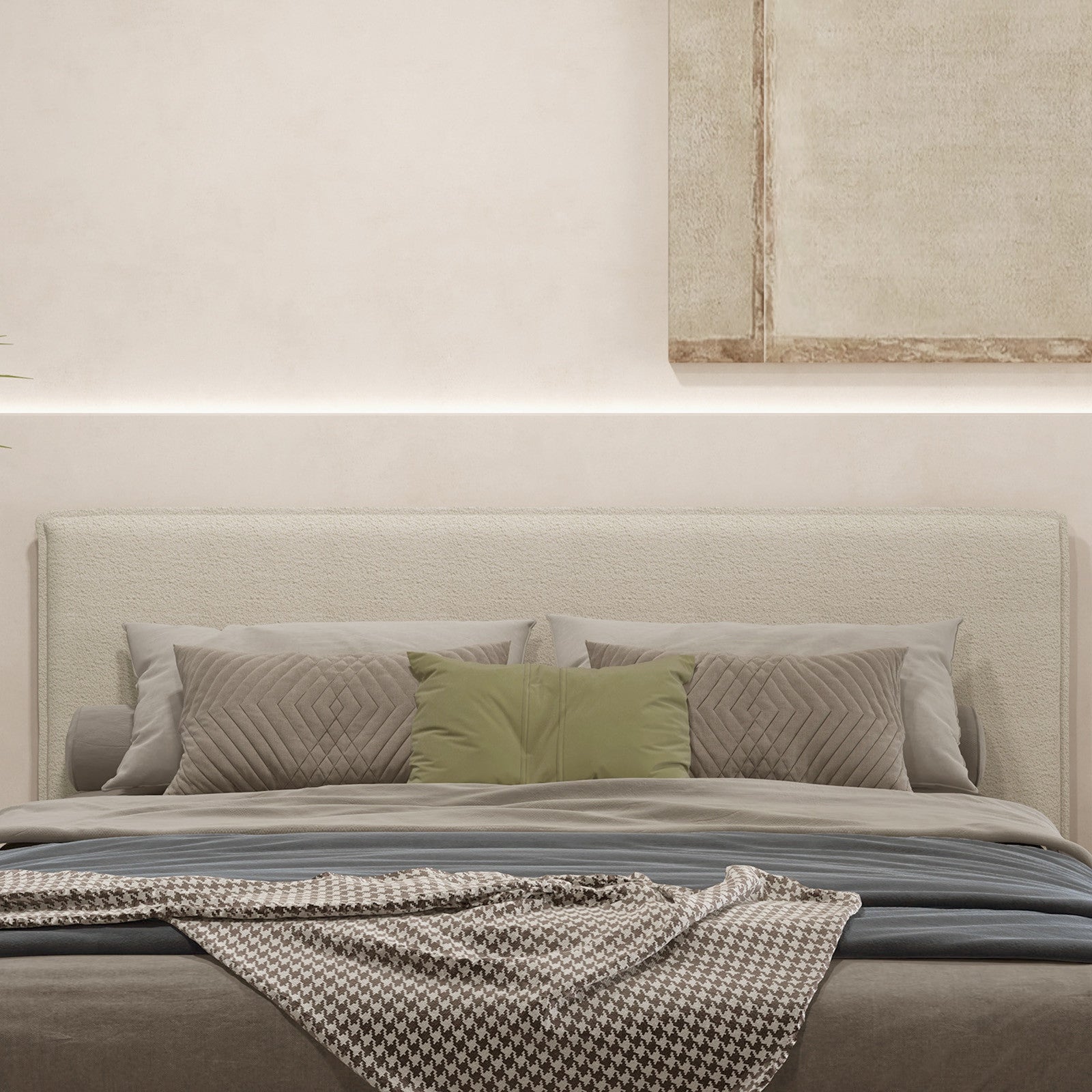 Milano Decor Gia Boucle Bedhead Headboard Upholstered Luxury Cushioned White - King - White
