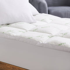 Royal Comfort 1000GSM Luxury Bamboo Covered Mattress Topper Ball Fibre Gusset - Single - White