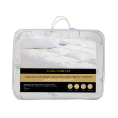 Royal Comfort 1000GSM Luxury Bamboo Covered Mattress Topper Ball Fibre Gusset - Queen - White