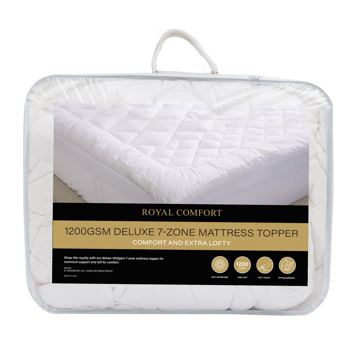 Royal Comfort 1200GSM Deluxe 7-Zone Mattress Topper Luxury Gusset Breathable - King - White