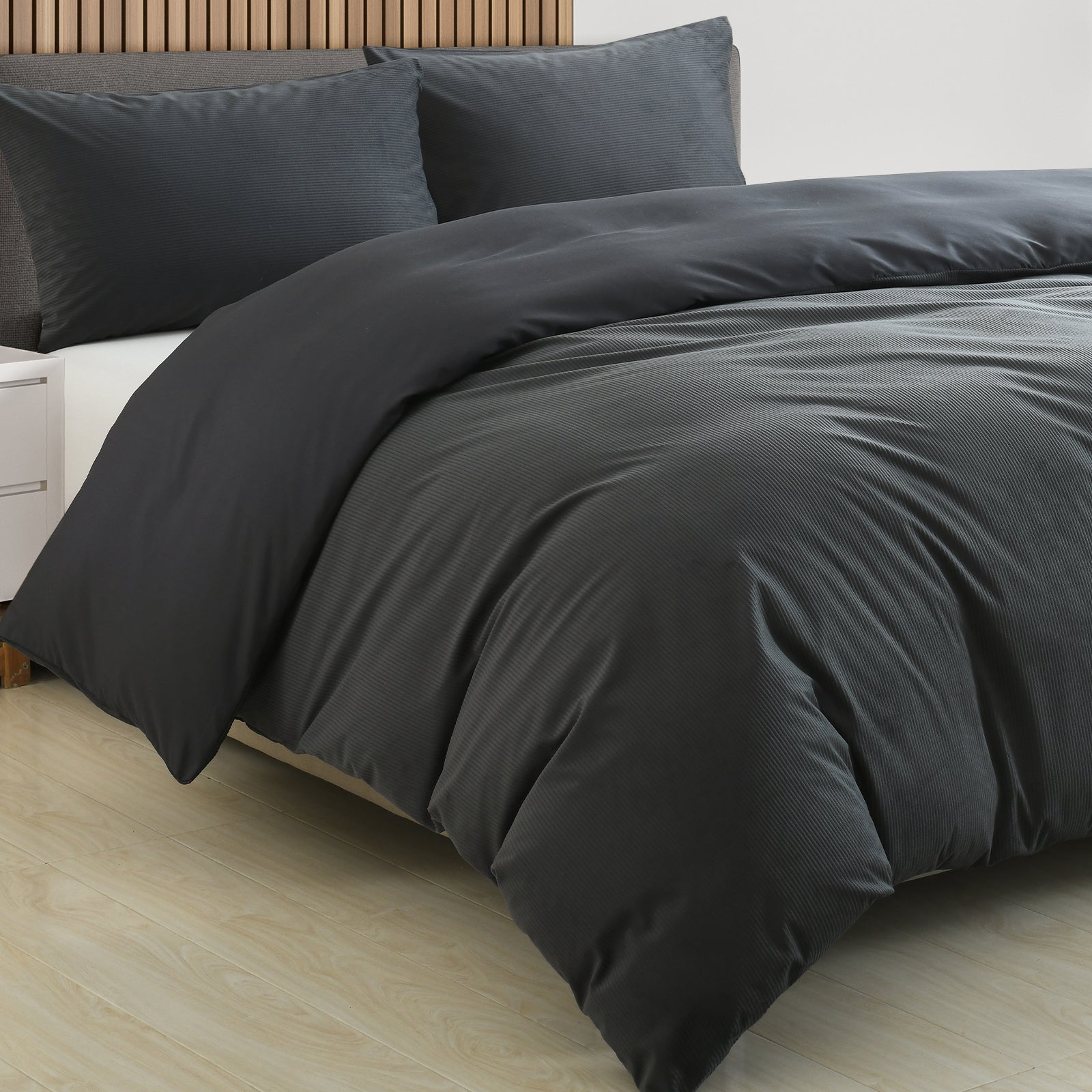 Royal Comfort Velvet Corduroy Quilt Cover Set Super Soft Luxurious Warmth - Queen - Charcoal