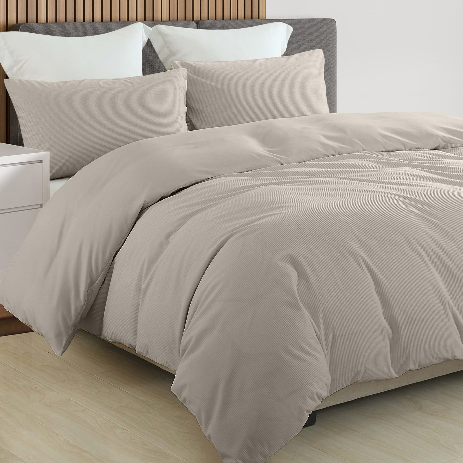 Royal Comfort Velvet Corduroy Quilt Cover Set Super Soft Luxurious Warmth - King - Beige