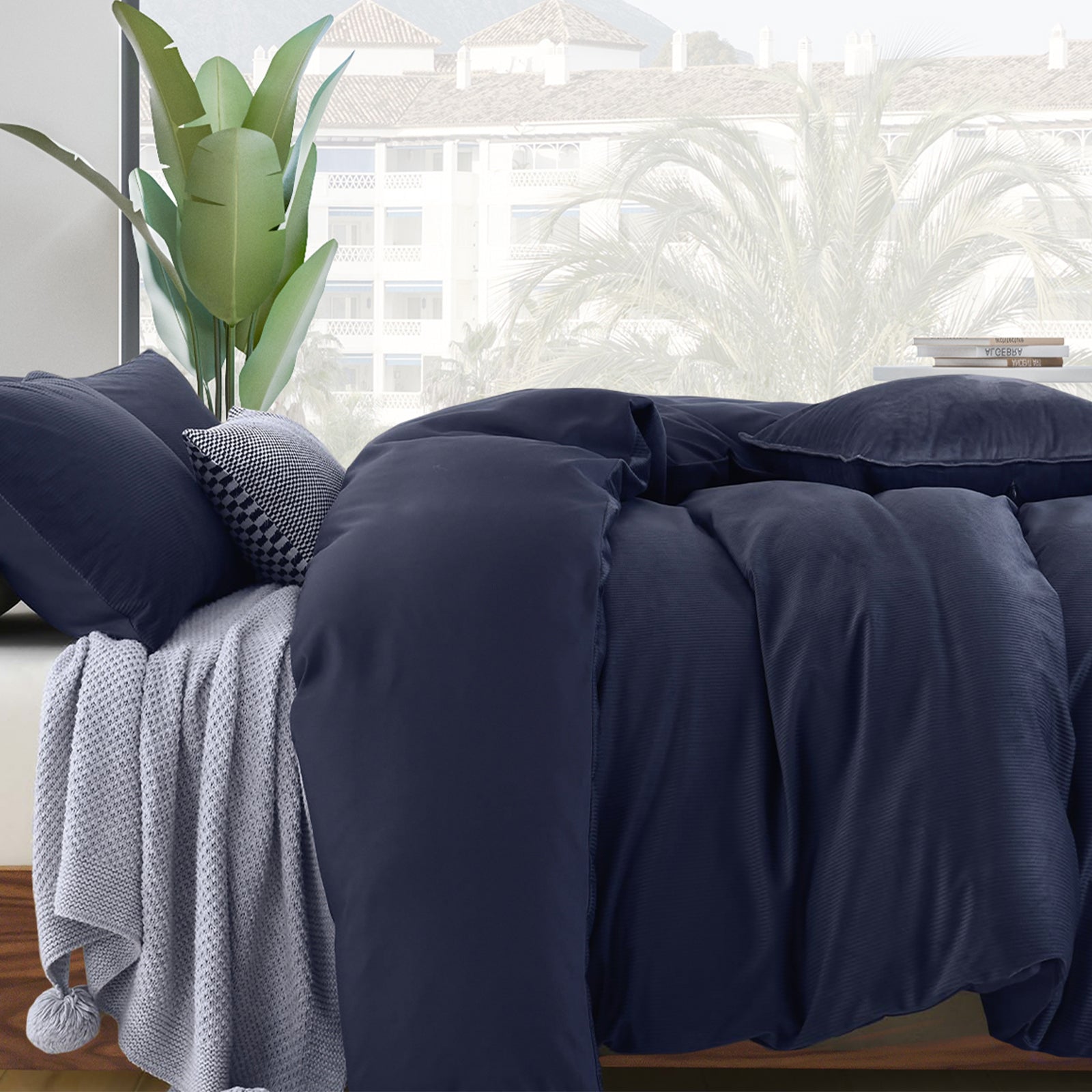 Royal Comfort Velvet Corduroy Quilt Cover Set Super Soft Luxurious Warmth - King - Navy