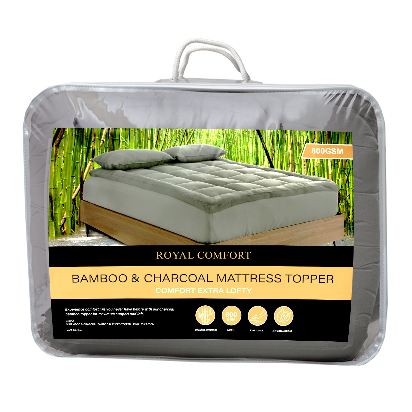 Royal Comfort Charcoal Bamboo Blend Topper 800GSM 45cm Skirt Luxury Bedding - Single - Charcoal