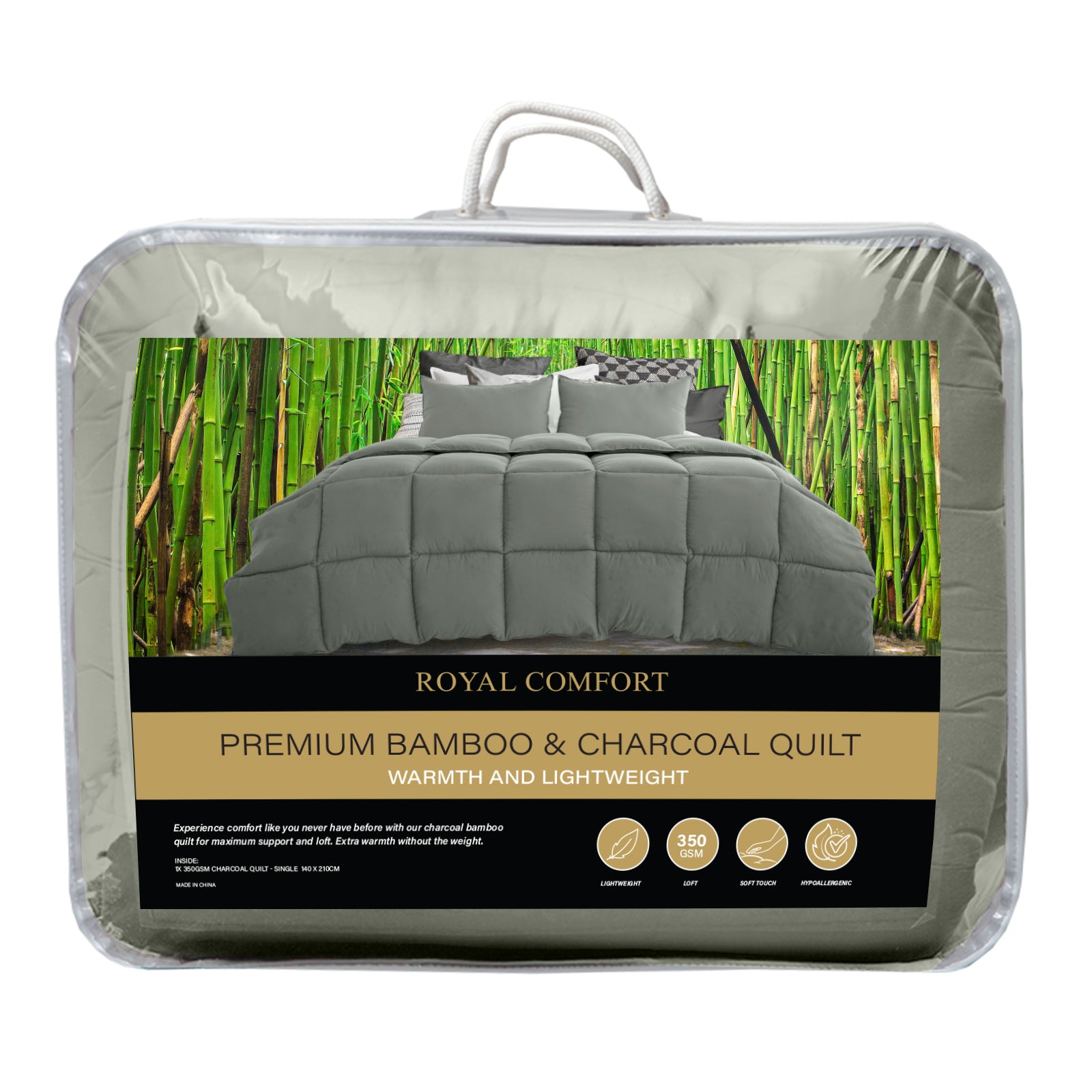 Royal Comfort 350GSM Charcoal Bamboo Quilt Luxury Bedding Duvet All Seasons - Double - Charcoal