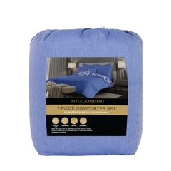 Royal Comfort Bamboo Cooling Reversible 7 Piece Comforter Set Bedspread - Queen - Royal Blue