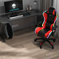 Dyskord Gaming Chair RGB LED Lighting Leg Rest Vibrating Lumbar Support Padded