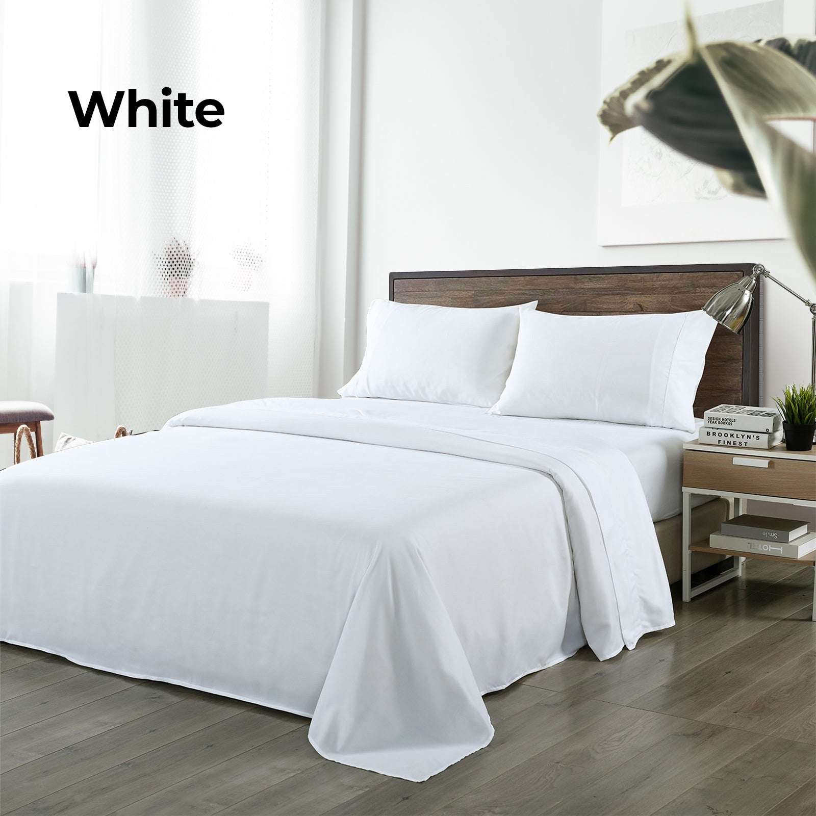 Royal Comfort Bamboo Blended Sheet & Pillowcases Set 1000TC Ultra Soft Bedding - Queen - White