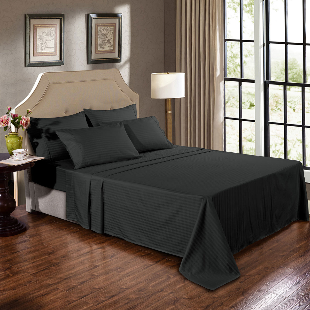 Kensington 1200 Thread Count 100% Egyptian Cotton Sheet Set Stripe Hotel Grade - Mega King - Graphite