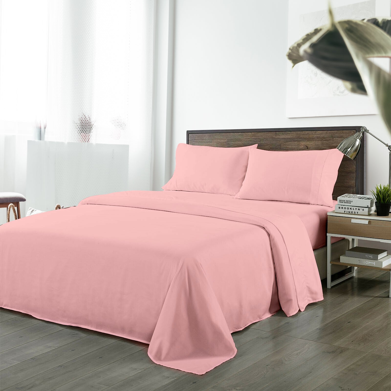 Royal Comfort Bamboo Blended Sheet & Pillowcases Set 1000TC Ultra Soft Bedding - King - Blush