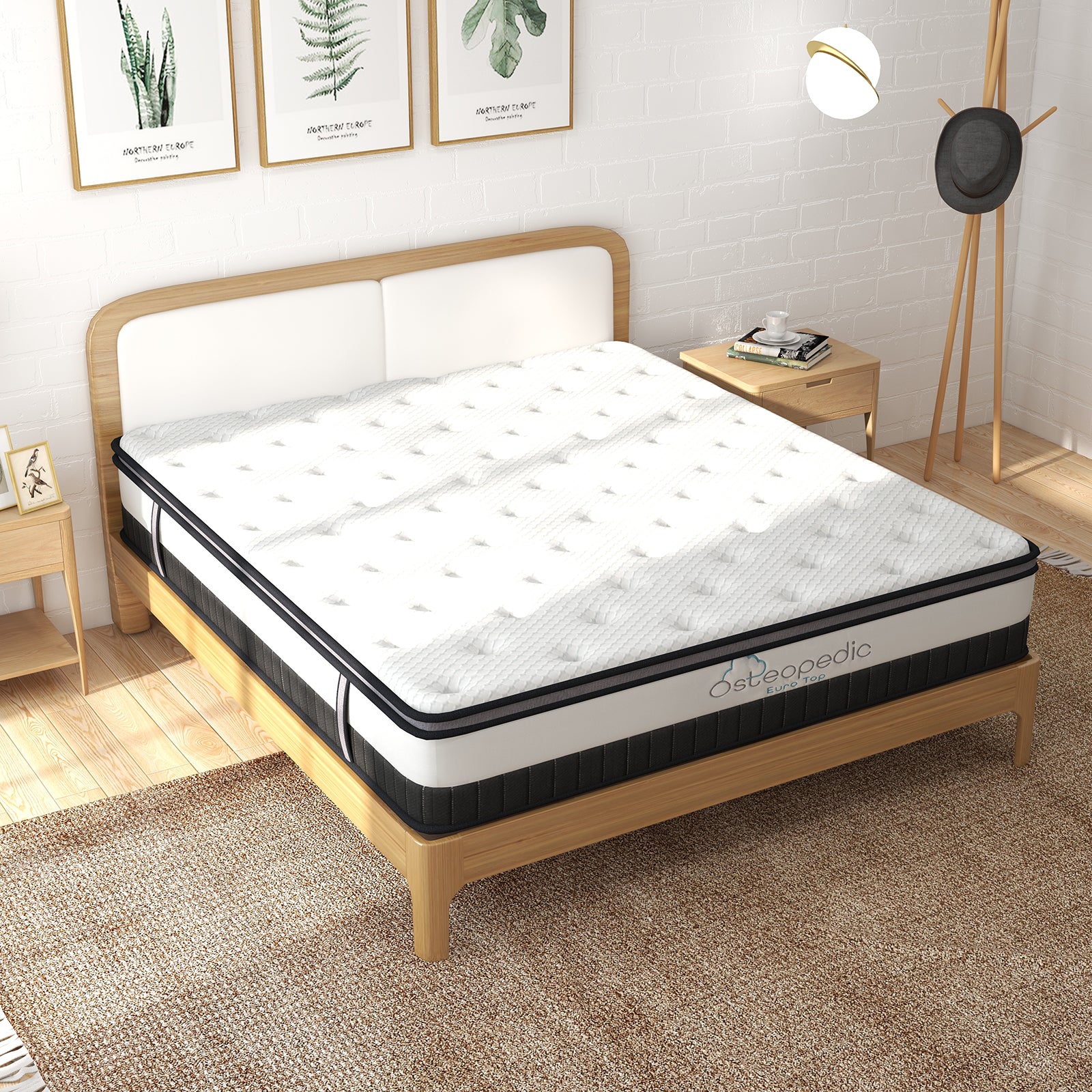 Osteopedic Euro Top Mattress Pocket Spring Medium Firm Hybrid Design Bed 30CM - Queen - White