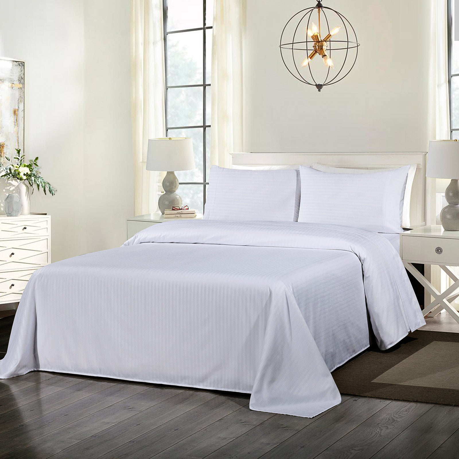 Royal Comfort Cooling Bamboo Blend Sheet Set Striped 1000 Thread Count Pure Soft - Double - White