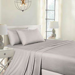 Royal Comfort Cooling Bamboo Blend Sheet Set Striped 1000 Thread Count Pure Soft - Double - Silver Grey