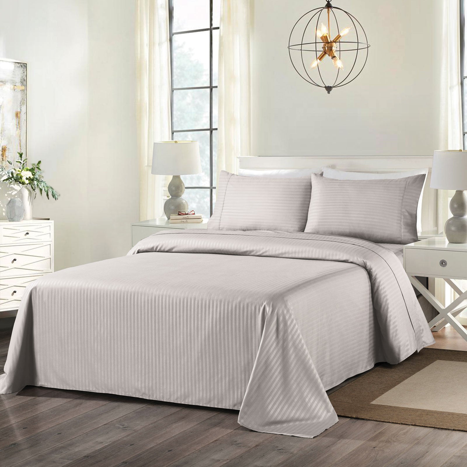 Royal Comfort Cooling Bamboo Blend Sheet Set Striped 1000 Thread Count Pure Soft - Queen - Silver Grey