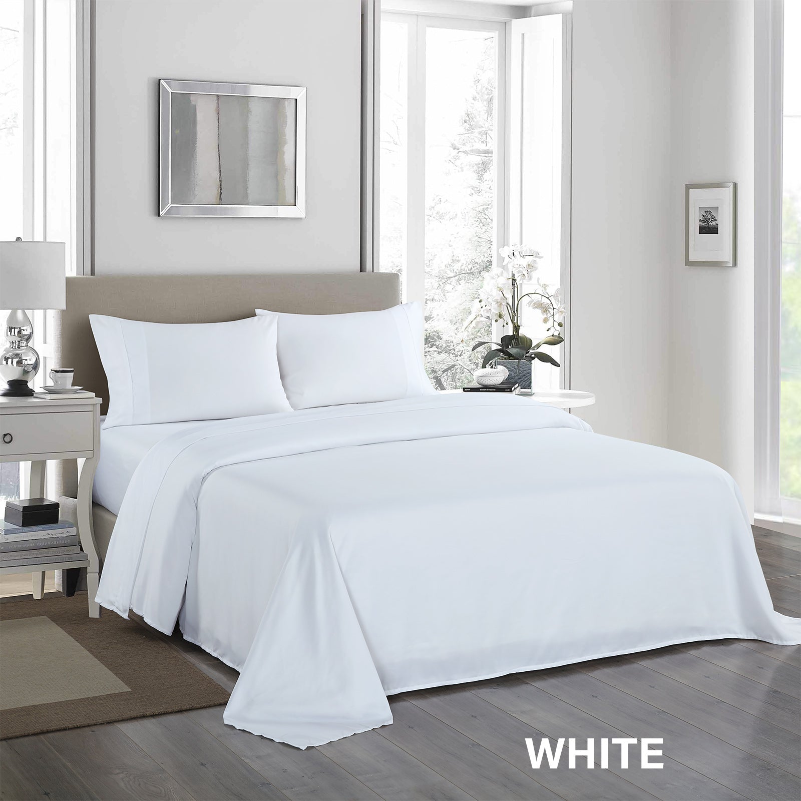 Royal Comfort 1200 Thread Count Sheet Set 4 Piece Ultra Soft Satin Weave Finish - Double - White