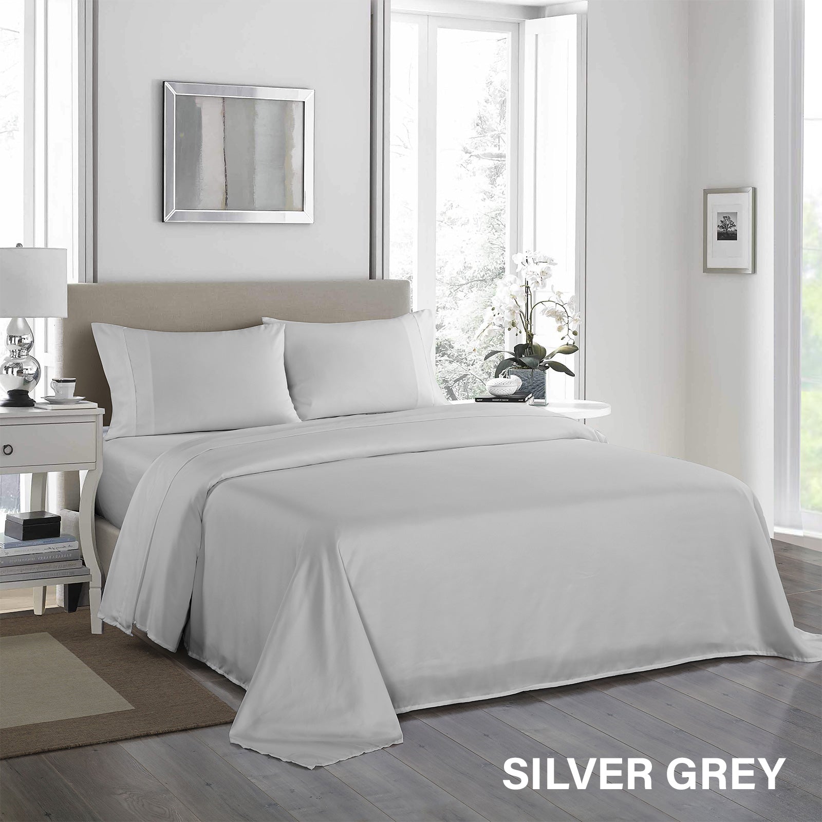 Royal Comfort 1200 Thread Count Sheet Set 4 Piece Ultra Soft Satin Weave Finish - Double - Silver